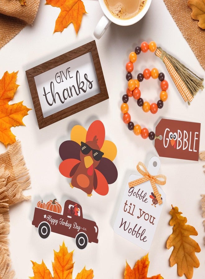 Tovwei Thanksgiving Tiered Tray Decor - Give Thanks Turkey Wooden Signs Bead Garland Table Signs Farmhouse Decorations for Thanksgiving Party Home Kitchen Office - Image 2